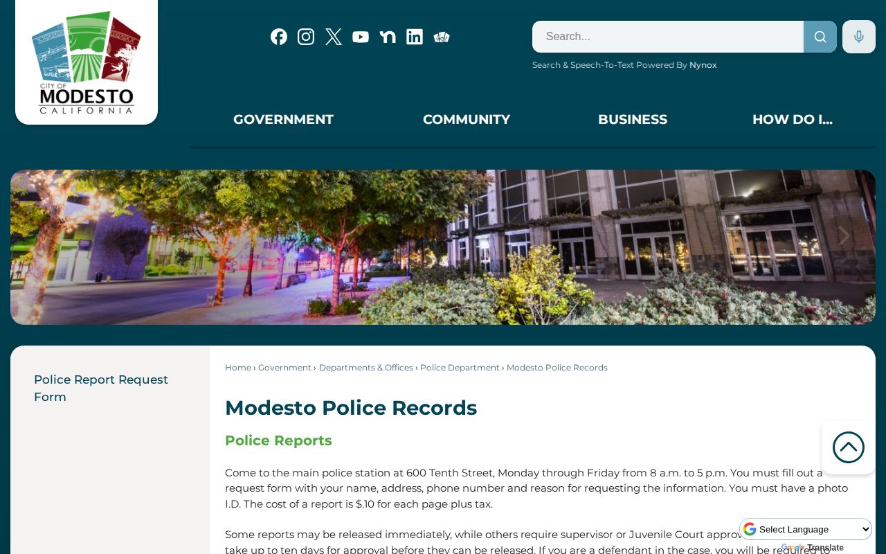Modesto Police arrest records request page for Stanislaus County